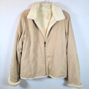 White House Black Market Women Faux Shearling Sueded Coat Size Large Tan Vintage